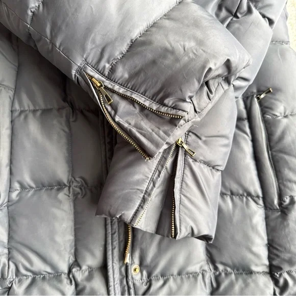 Lands’ End Gray/Blue Long Down Puffer Coat Hooded Winter Parka Women M 10-12 - Picture 10 of 11